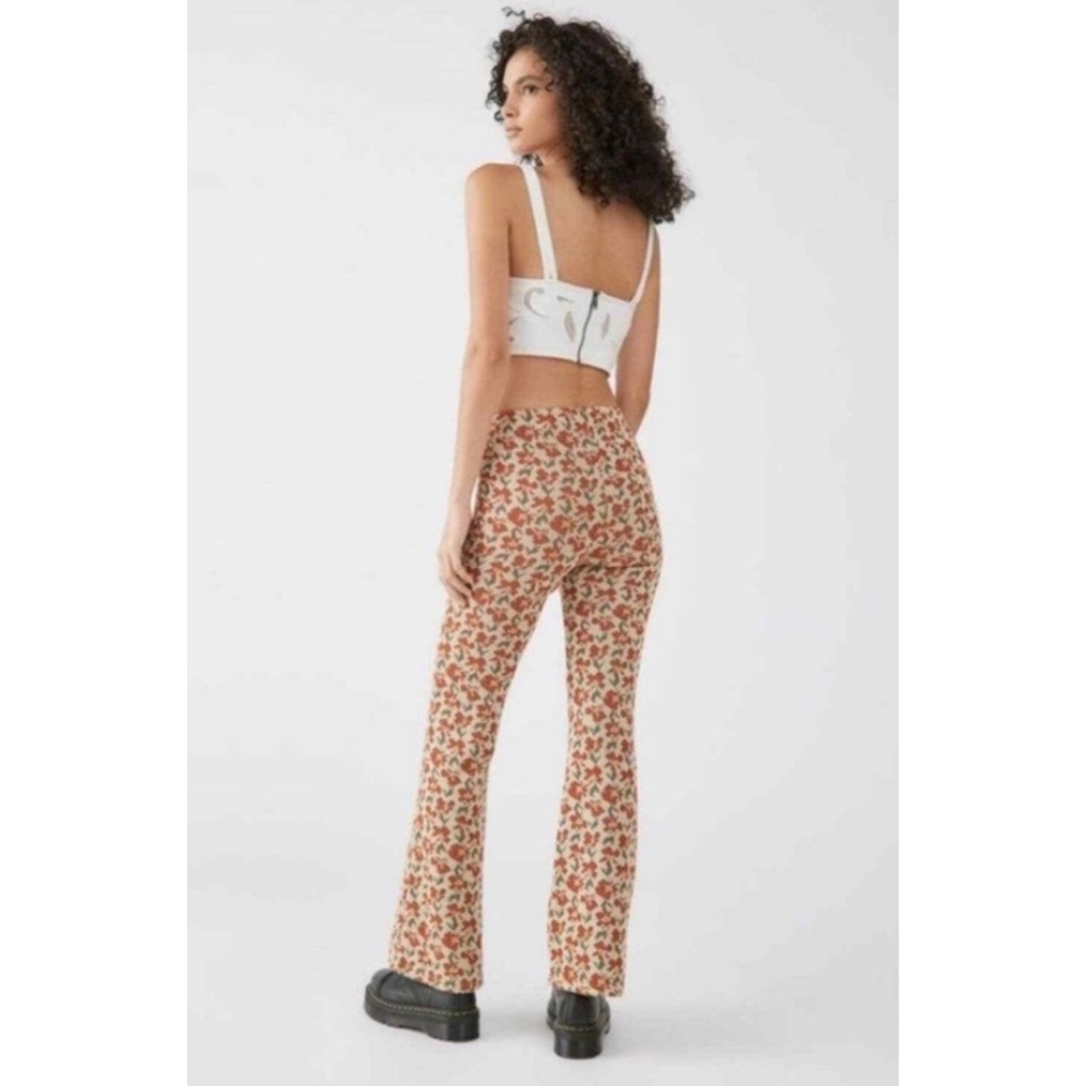 Urban Outfitters Knit‎ Flare Pants Womens Small Orange Floral Retro High Waisted